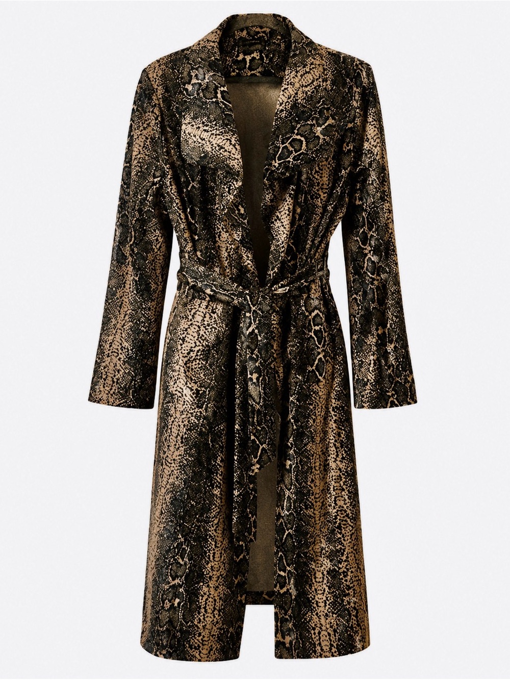 Shinestar Faux Snakeskin Animal Print Long Duster Coat Belted XL - Picture 6 of 13